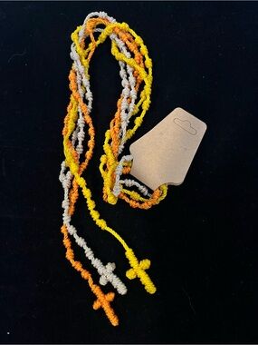 Handmade Braided Cross Prayer Beads Rosary - Yellow, Orange, Cream